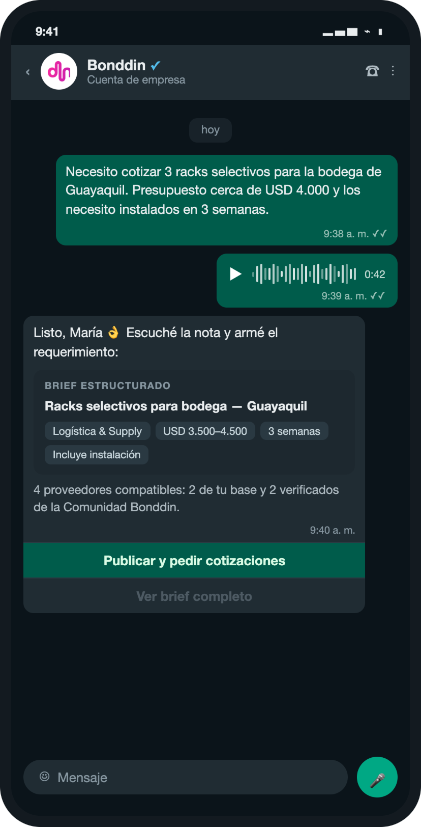 Bondo arma un pedido por WhatsApp